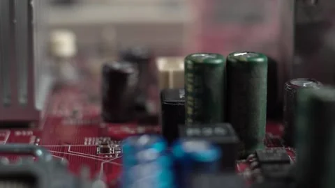 Computer Motherboard, Macro Close Up of Electronic Elements on Board Stock Footage 328722666