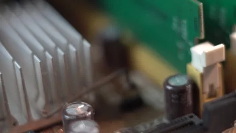 Computer Motherboard Macro Close Up. Sockets, Electronic Components and Stock Footage 328165014