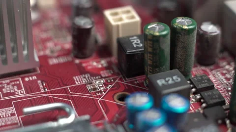 Computer Motherboard Marco Close Up. Electronic Components and Sockets Stock Footage 327301599