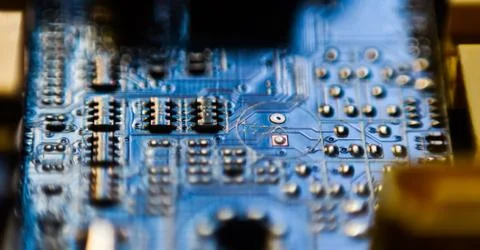 Computer motherboard micro chip circuit close up Stock Photos