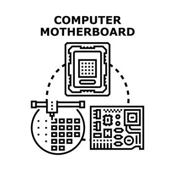 Computer motherboard processor wafer component technology concept 库存插图