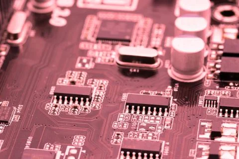 Computer motherboard in red Stock Photos