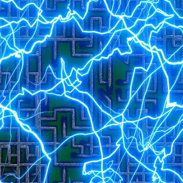 Computer motherboard short circuit electronic lightning seamless pattern cybe Illustrazione stock