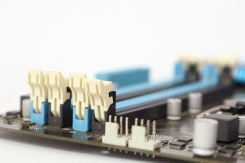 Computer motherboard on a white background. Stock Photos