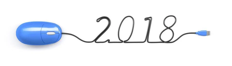 Computer mouse 2018 A blue computer mouse building the number 2018 with th... Stock Photos