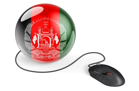 Computer mouse with Afghan flag. Internet network in Afghanistan concept. 3D  Stock Illustration