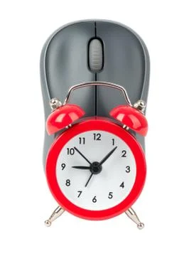 Computer mouse with alarm clock Stock Photos