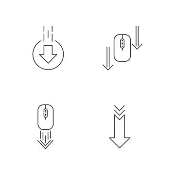 Computer mouse and arrowheads pixel perfect linear icons set. Website page sc Stock Illustration