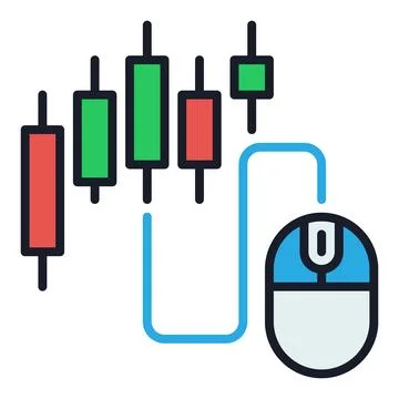 Computer Mouse and Candlestick Chart vector colored icon or sign Stock-Illustration