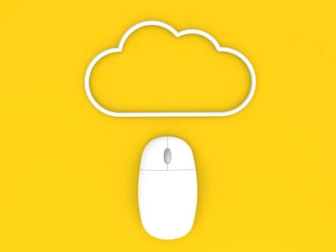 Computer mouse and cloud on a yellow background. Illustrazione stock