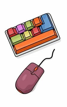 A computer mouse and colorful keyboard issolated on white background  Stock Illustration
