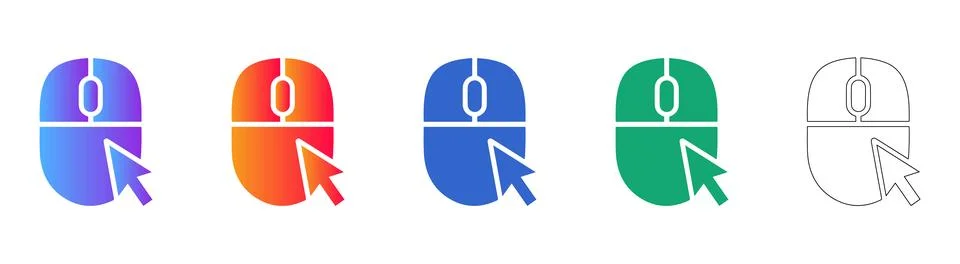 Computer Mouse and Cursor Icon Set for Digital Interaction Stock Illustration