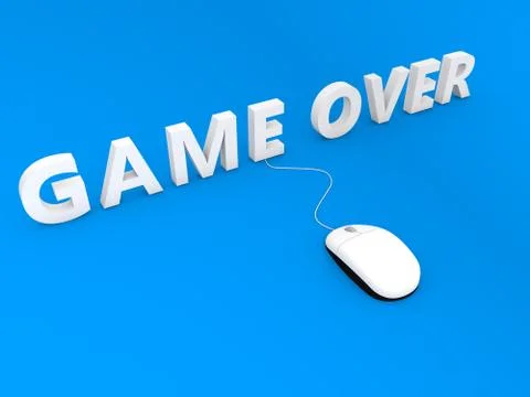 Computer mouse and game over on a blue background. Stock Illustration