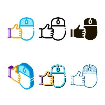 Computer mouse and hand gesture good icon vector stylized outline Illustration