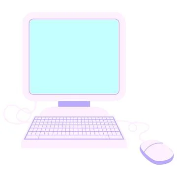 Computer with mouse and keyboard in bright neon color Stock Illustration