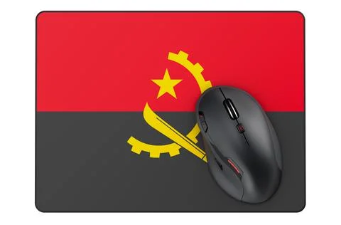 Computer mouse and mouse pad with Angolan flag, 3D rendering 스톡 일러스트