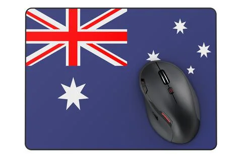 Computer mouse and mouse pad with Australian flag, 3D rendering Stock Illustration