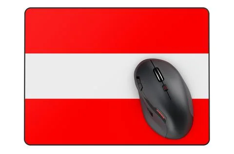 Computer mouse and mouse pad with Austrian flag, 3D rendering Stock Illustration