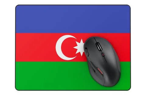 Computer mouse and mouse pad with Azerbaijani flag, 3D rendering Stock Illustration