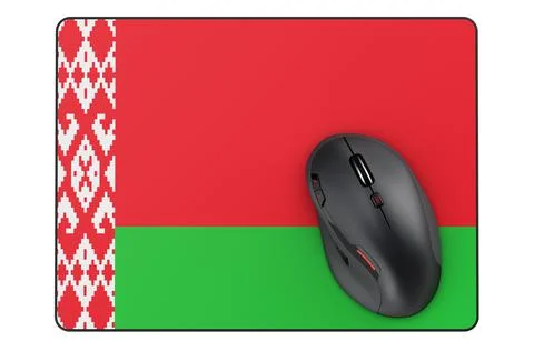 Computer mouse and mouse pad with Belarusian flag, 3D rendering Stock Illustration