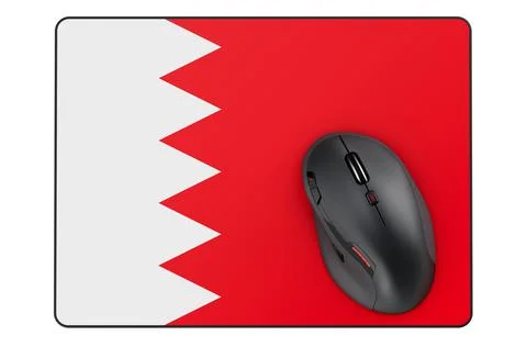 Computer mouse and mouse pad with Bahraini flag, 3D rendering Stock Illustration