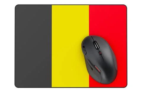 Computer mouse and mouse pad with Belgian flag, 3D rendering Stock Illustration