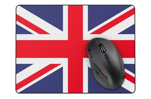 Computer mouse and mouse pad with British flag, 3D rendering Stock Illustration