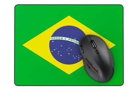 Computer mouse and mouse pad with Brazilian flag, 3D rendering 스톡 일러스트