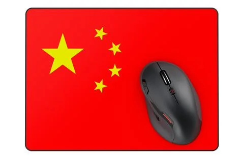 Computer mouse and mouse pad with Chinese flag, 3D rendering Stock Illustration