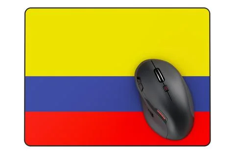 Computer mouse and mouse pad with Colombian flag, 3D rendering 스톡 일러스트
