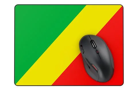 Computer mouse and mouse pad with Congo flag, 3D rendering Stock Illustration