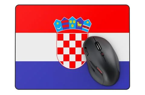Computer mouse and mouse pad with Croatian flag, 3D rendering Stock Illustration