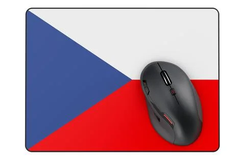 Computer mouse and mouse pad with Czech Republic flag, 3D rendering Stock Illustration