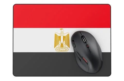 Computer mouse and mouse pad with Egyptian flag, 3D rendering Illustrazione stock