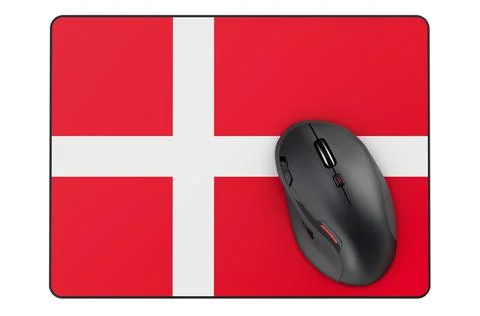 Computer mouse and mouse pad with Danish flag, 3D rendering Stock Illustration