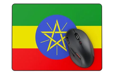 Computer mouse and mouse pad with Ethiopian flag, 3D rendering Stock Illustration