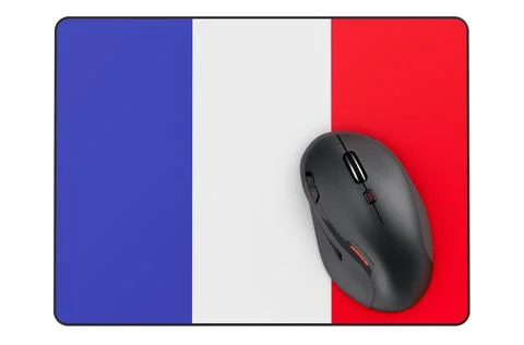 Computer mouse and mouse pad with French flag, 3D rendering Stock Illustration