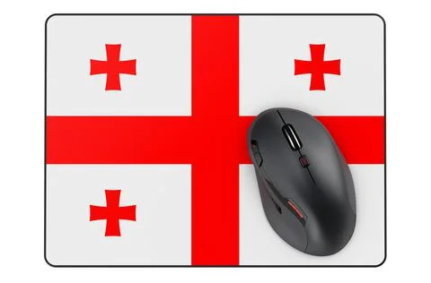 Computer mouse and mouse pad with Georgian flag, 3D rendering Stock Illustration
