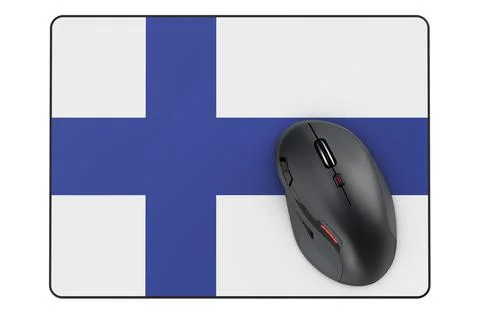 Computer mouse and mouse pad with Finnish flag, 3D rendering Stock Illustration