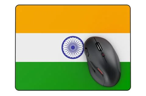 Computer mouse and mouse pad with Indian flag, 3D rendering Stock Illustration