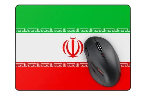 Computer mouse and mouse pad with Iranian flag, 3D rendering Illustrazione stock