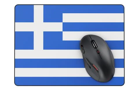 Computer mouse and mouse pad with Greek flag, 3D rendering 스톡 일러스트