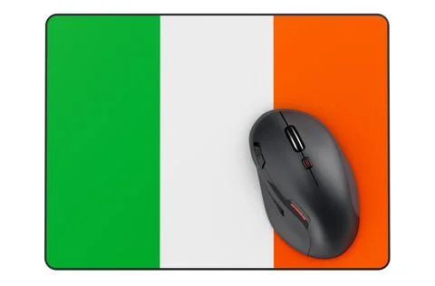 Computer mouse and mouse pad with Irish flag, 3D rendering Stock Illustration