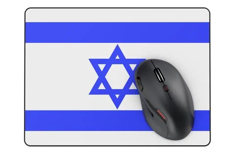 Computer mouse and mouse pad with Israeli flag, 3D rendering Stock Illustration