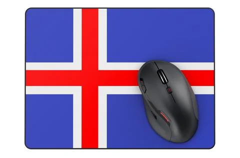 Computer mouse and mouse pad with Icelandic flag, 3D rendering 스톡 일러스트