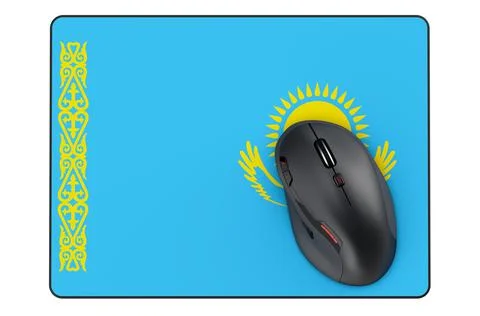 Computer mouse and mouse pad with Kazakh flag, 3D rendering Stock Illustration