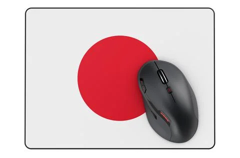 Computer mouse and mouse pad with Japanese flag, 3D rendering Stock Illustration