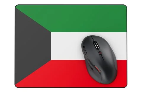 Computer mouse and mouse pad with Kuwaiti flag, 3D rendering 스톡 일러스트