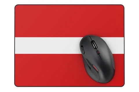 Computer mouse and mouse pad with Latvian flag, 3D rendering Stock Illustration