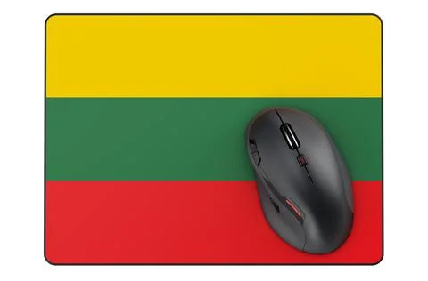 Computer mouse and mouse pad with Lithuanian flag, 3D rendering Stock Illustration